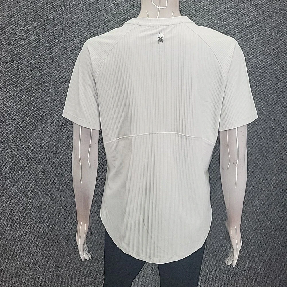 Spyder Women's Active Top Large Size White Ribbed Short Sleeves Tee Shirt